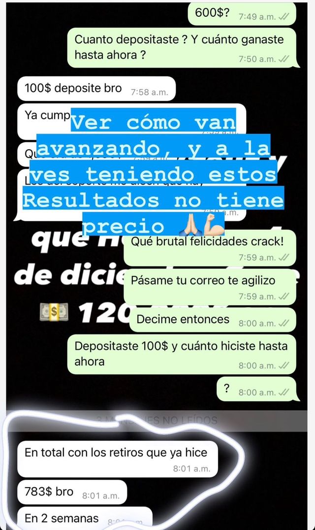 De 100$ de depósito a 783$ en dos semanas
