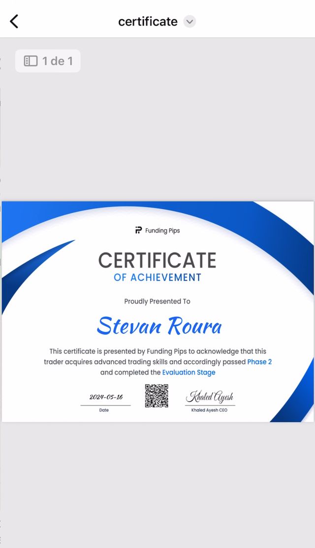 Certificado de fondeo de un alumno